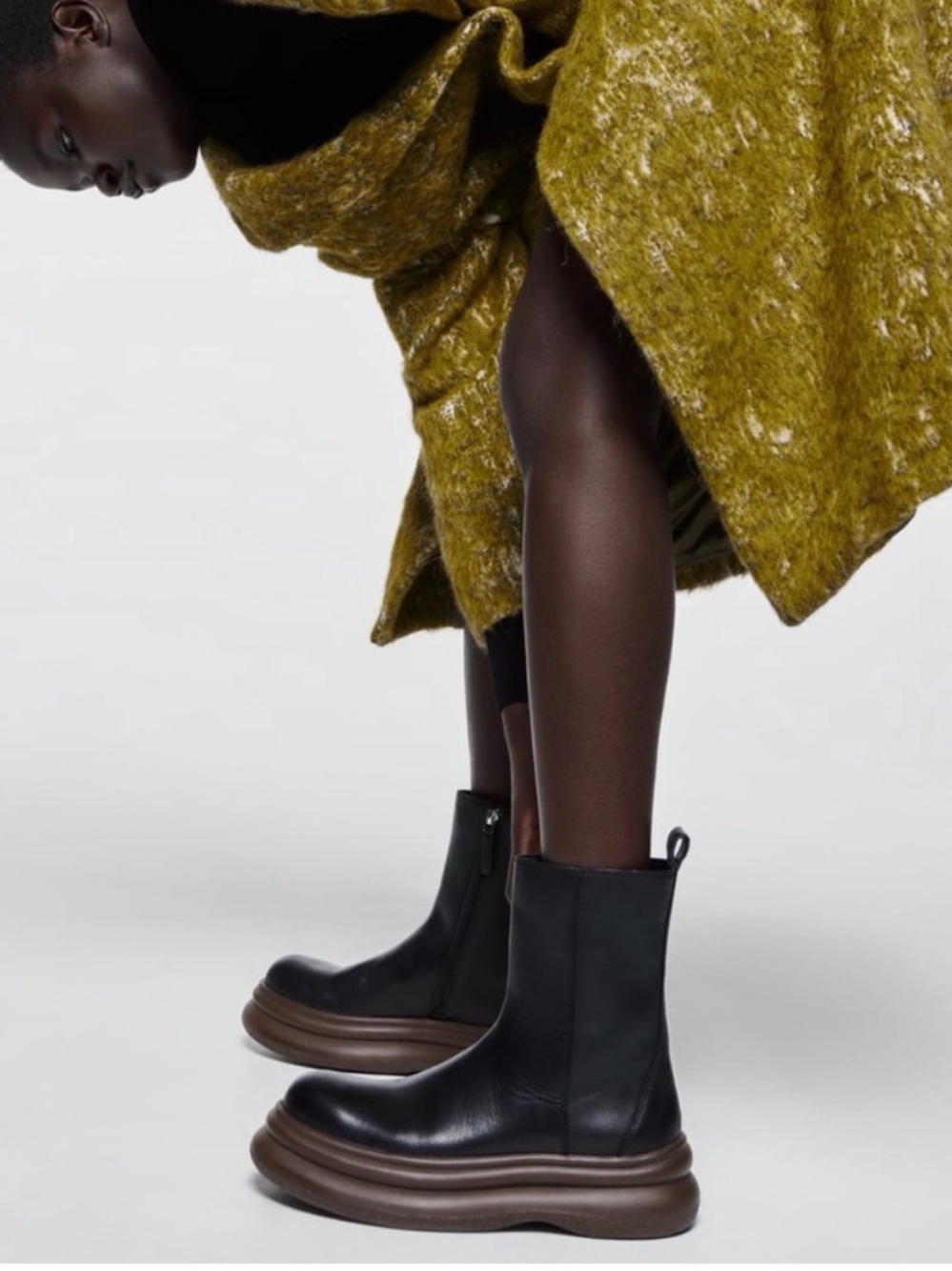 Zara Black Leather Platform Ankle Boots with Brown Soles size 36